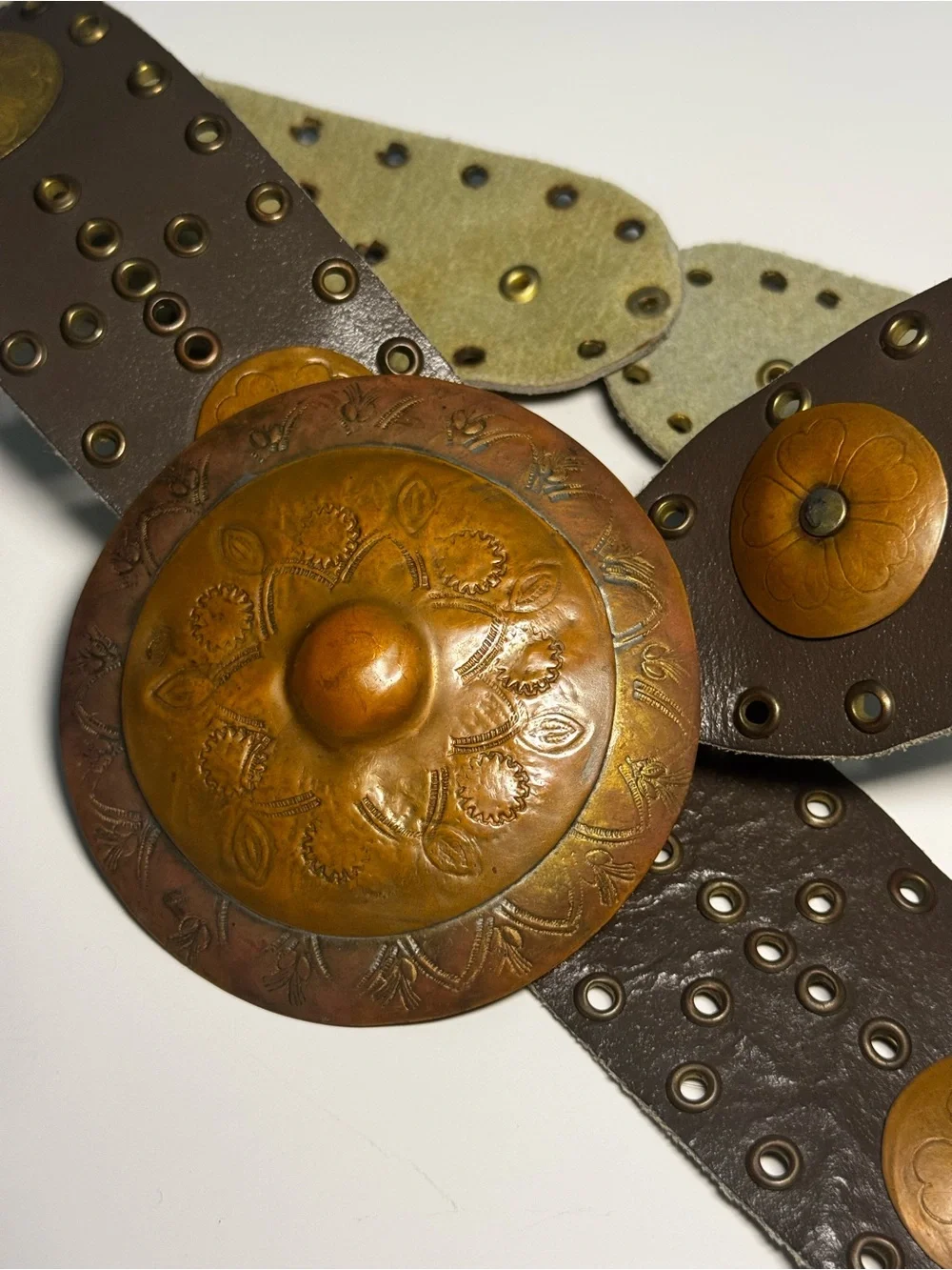 Brown Faux Leather Belt with Brass Hardware